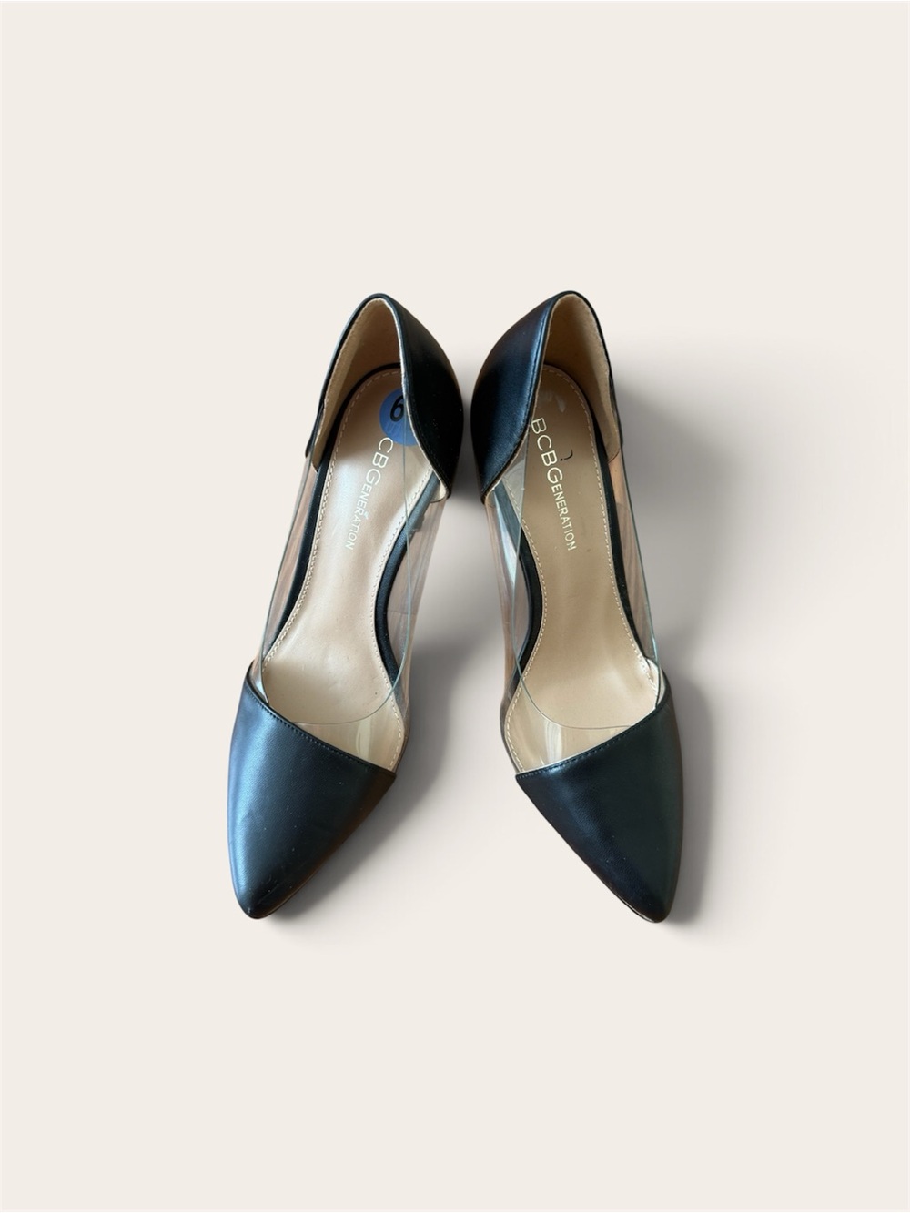BCBGeneration Black Pointed-Toe Pumps with Clear Panels